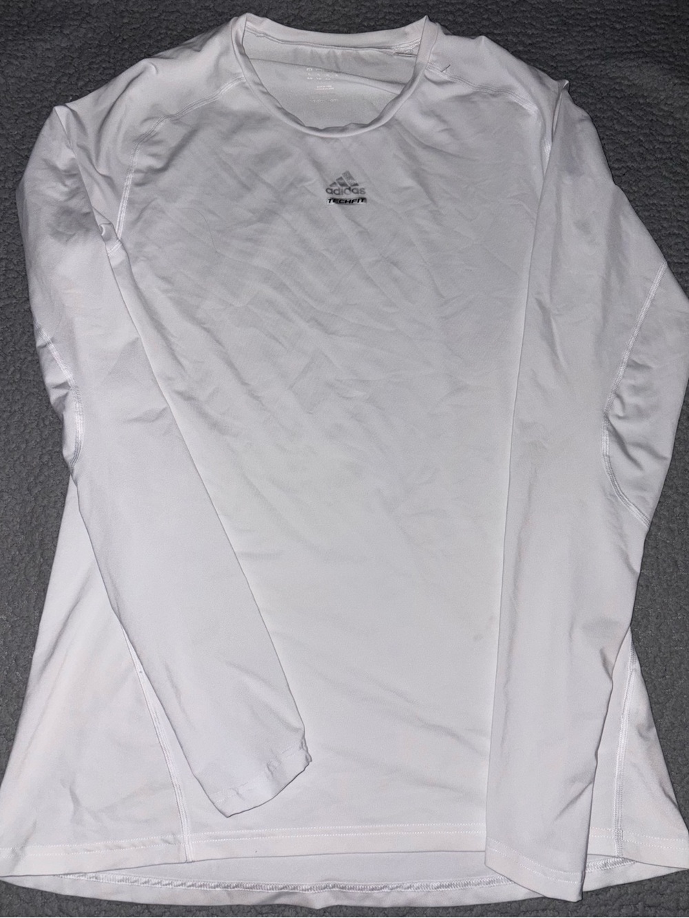 adidas White Long Sleeve Athletic Tee with Logo